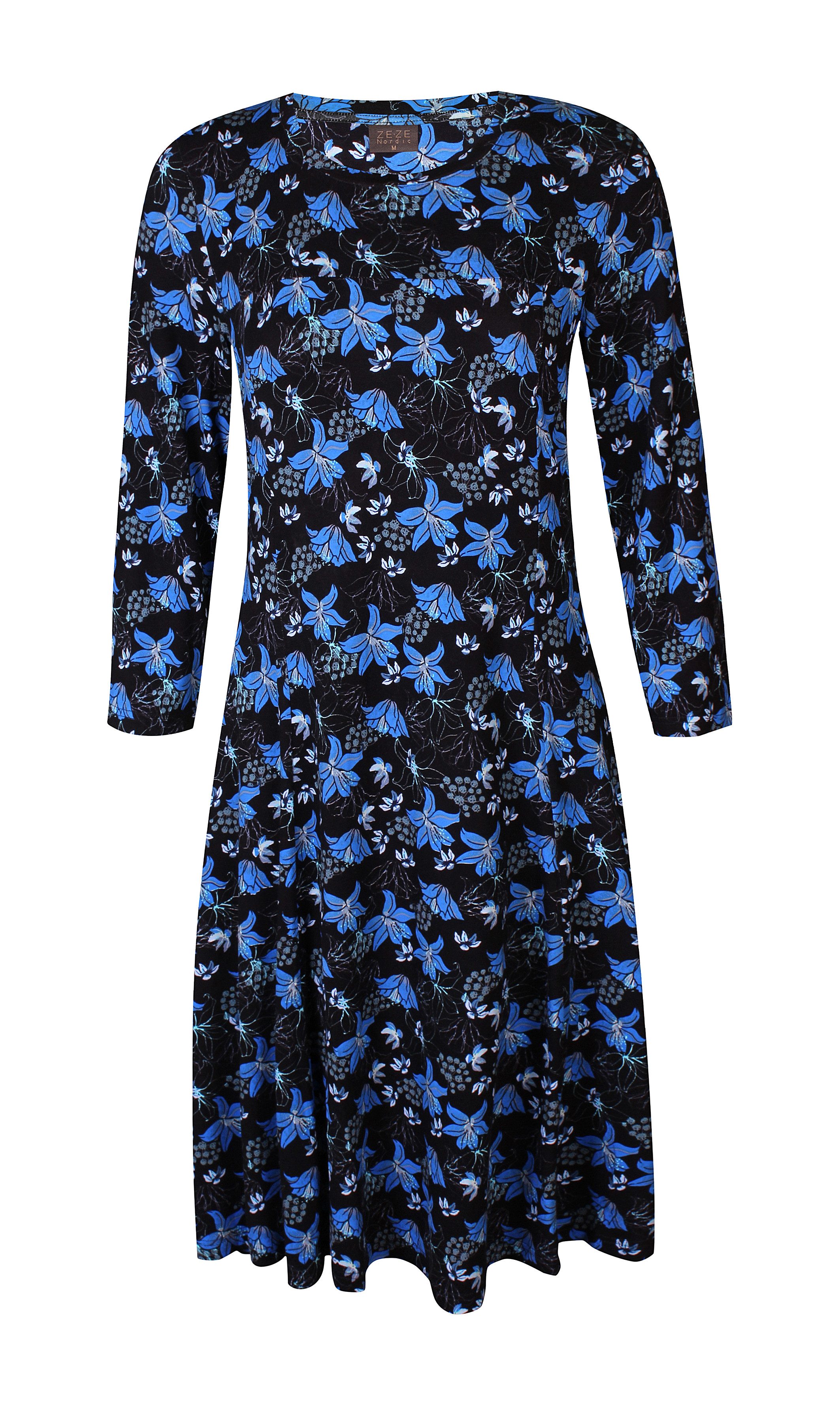 ZE-ZE Nordic Sommerkleid Jersey Kleid mit Blumenprint Lapis blue
