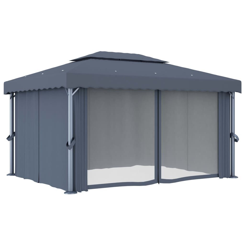 vidaXL Pavillon 4 x 3 m Pavillon Gartenzelt mit Vorhang 4x3 m Anthrazit Aluminium