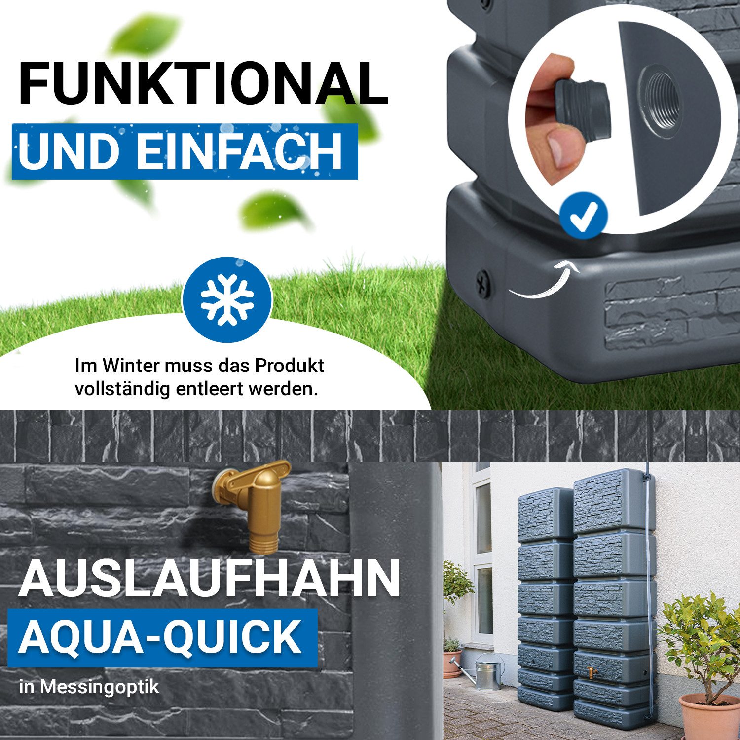 4rain Regentonne SLIM STONE DECOR Wandtank-Set 700 L graphite grey, 700 l – Bild 5 von 5