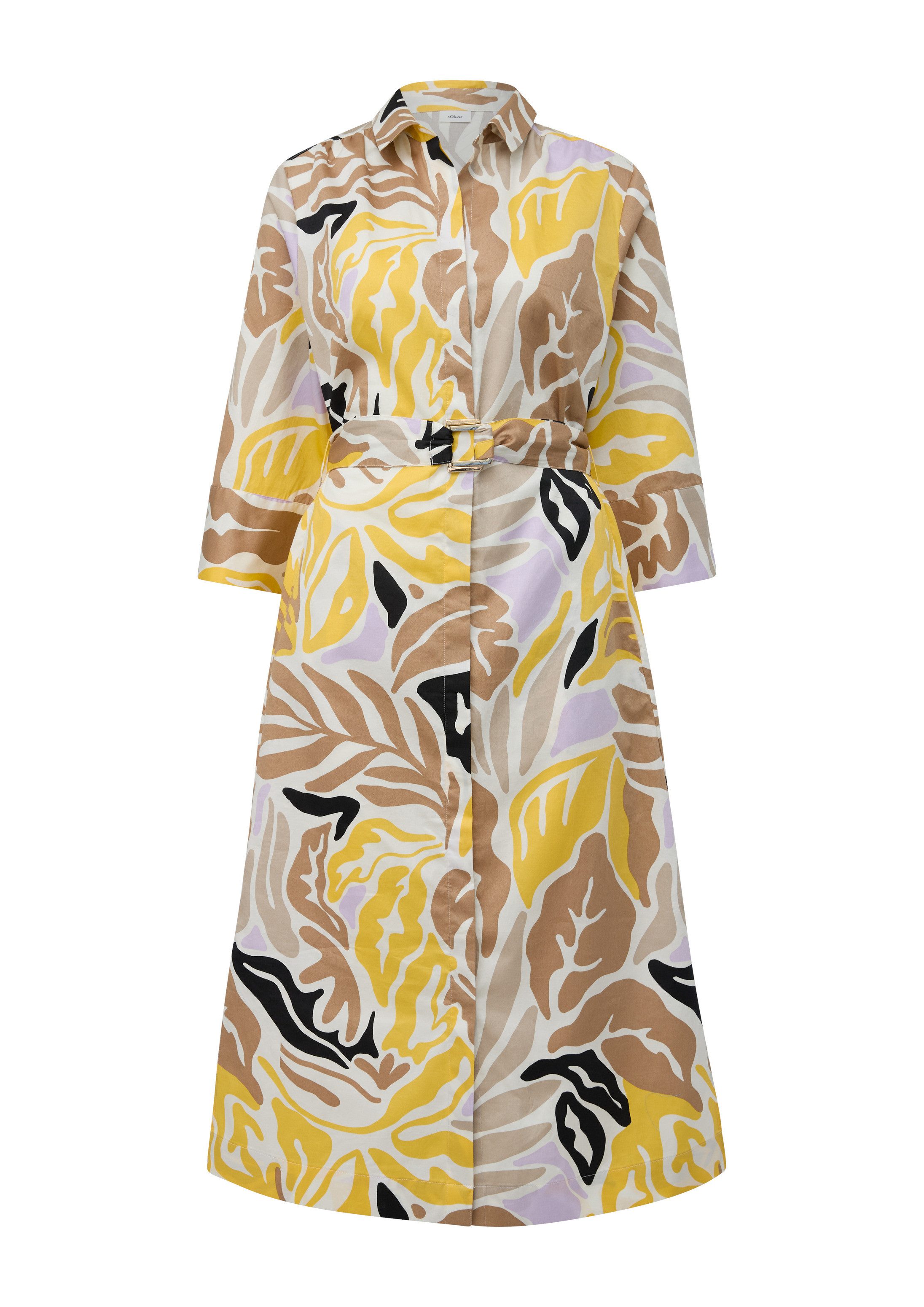 s.Oliver Minikleid Kleid Gemustertes Hemdblusenkleid aus Popeline mit Bindegürtel