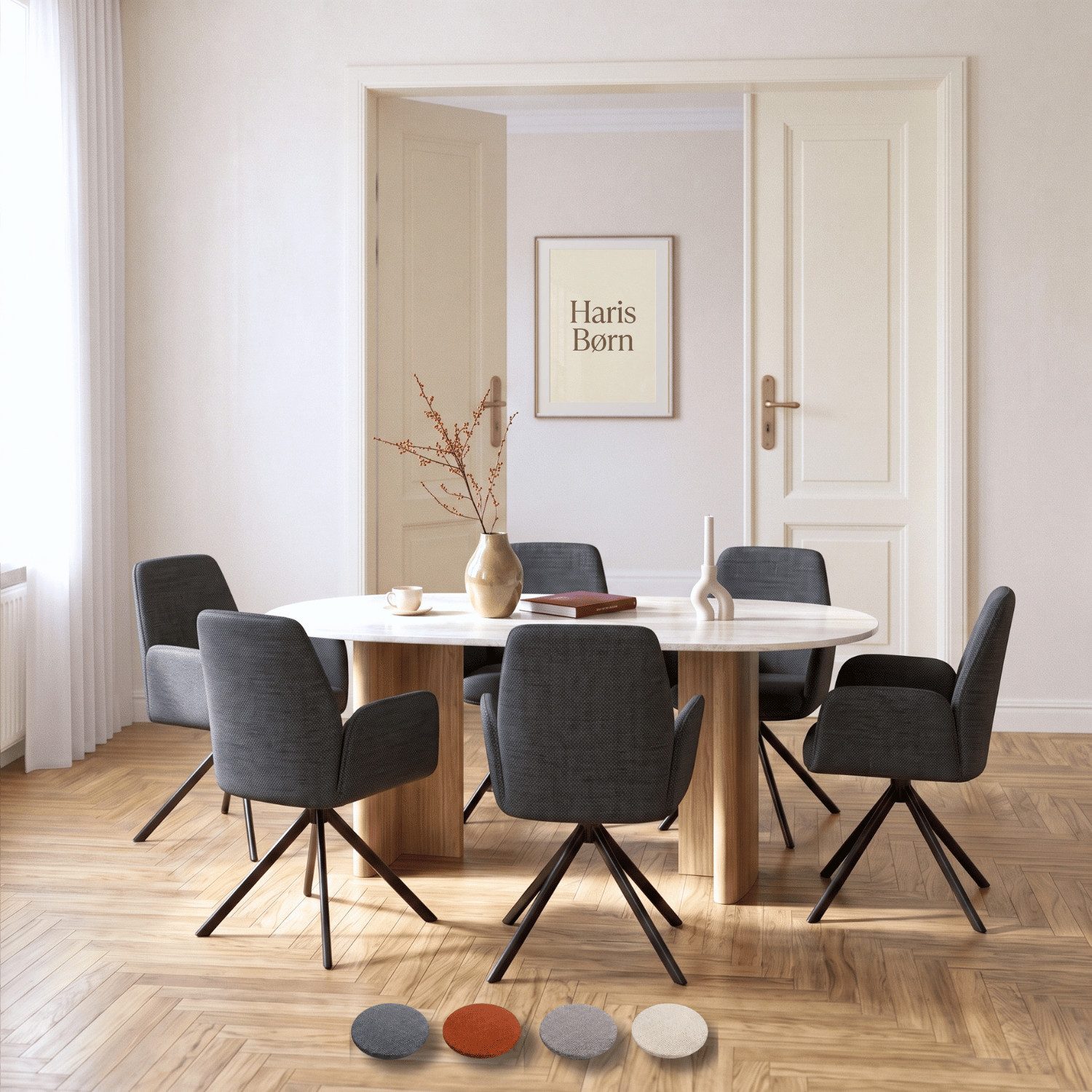 Haris Børn Esszimmerstuhl Armlehnstuhl drehbar - Polsterstühle für Esszimmer (Set, 6 St), Premium Esszimmerstühle drehbar & Esstisch Stühle - Drehstuhl