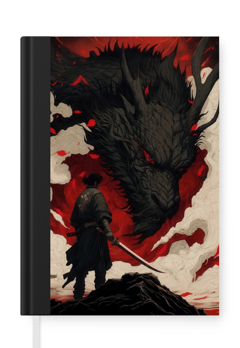 MuchoWow Notizbuch Krieger - Drache - Schwarz - Rot - Rauch, Notebook, Notizblock a5, Tagebuch, Journal Liniert