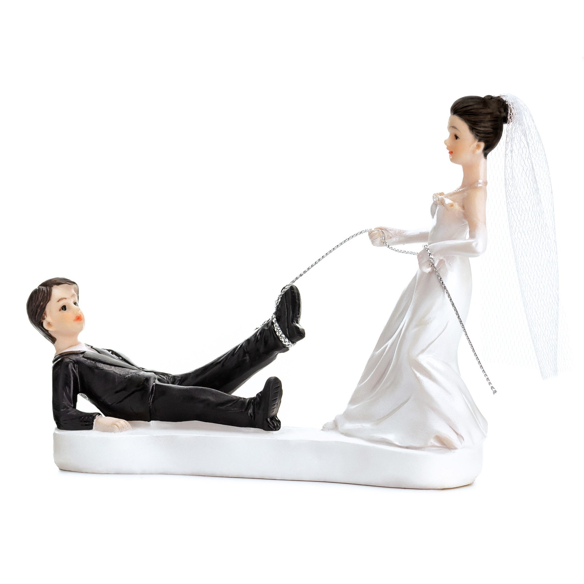 partydeco Tortenstecker, Tortenfigur Hochzeit 11,5cm Brautpaar mit Seil Weiß / Schwarz