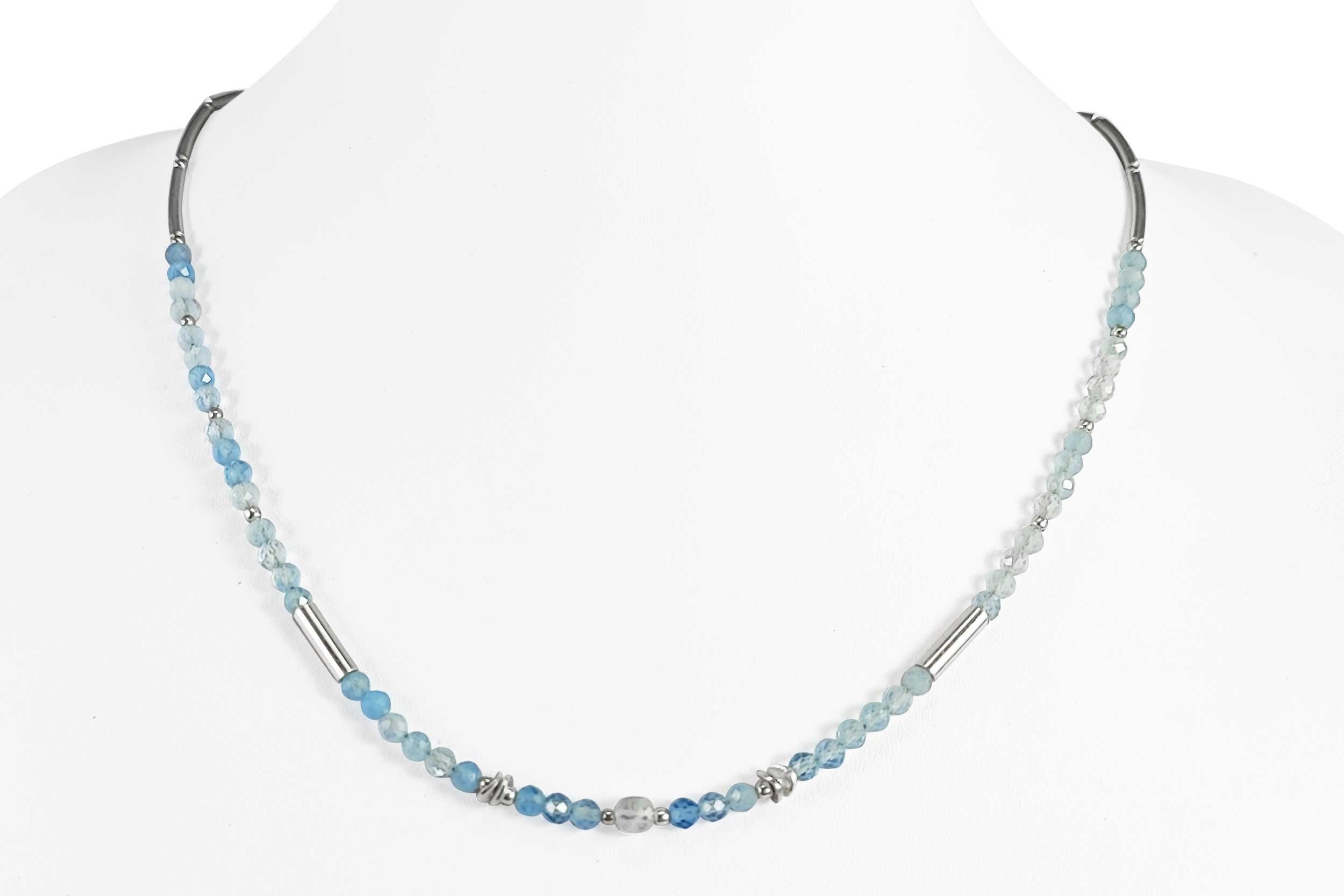 ALUNA Kette ohne Anhänger Aquamarin Kugel Silber 925 Echte Steine, echte Steine - blaue Farbe - Made in Germany - ke0152cl16