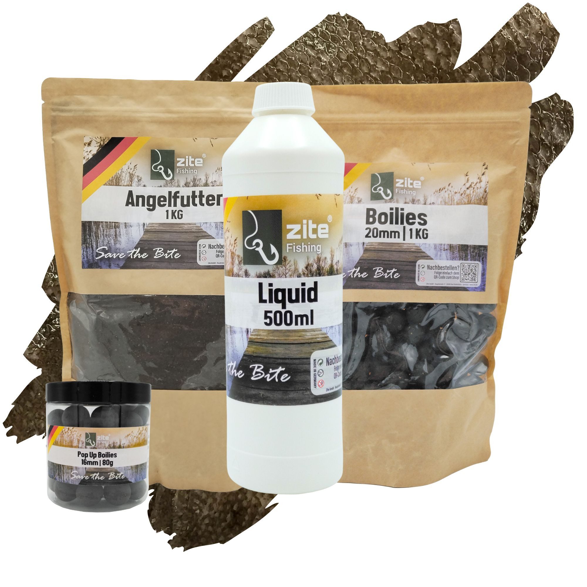 Kunstköder Grundfutter Set mit Boilies, Angelfutter und Liquid im Halibutaroma