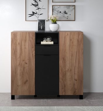 trendteam Highboard Kendo (Schrank in Eiche Tabak und schwarz matt, 125 x 117 cm), mit viel Stauraum