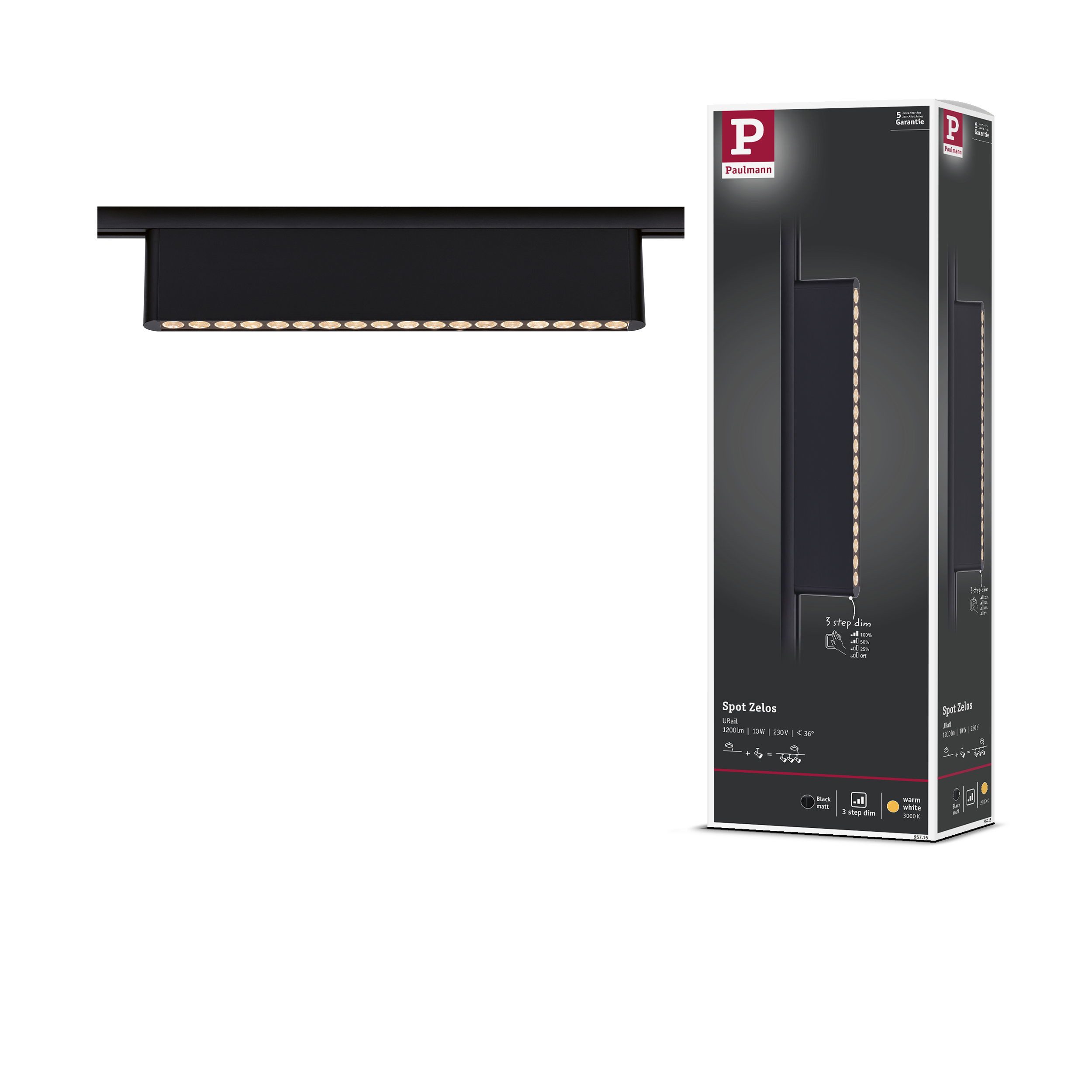Paulmann Schienensystem-Leuchten Zelos 1050lm 10W 3000K dimmbar 230V, Memoryfunktion, mehrere Helligkeitsstufen, LED fest integriert, Warmweiß, 3-Step-Dim