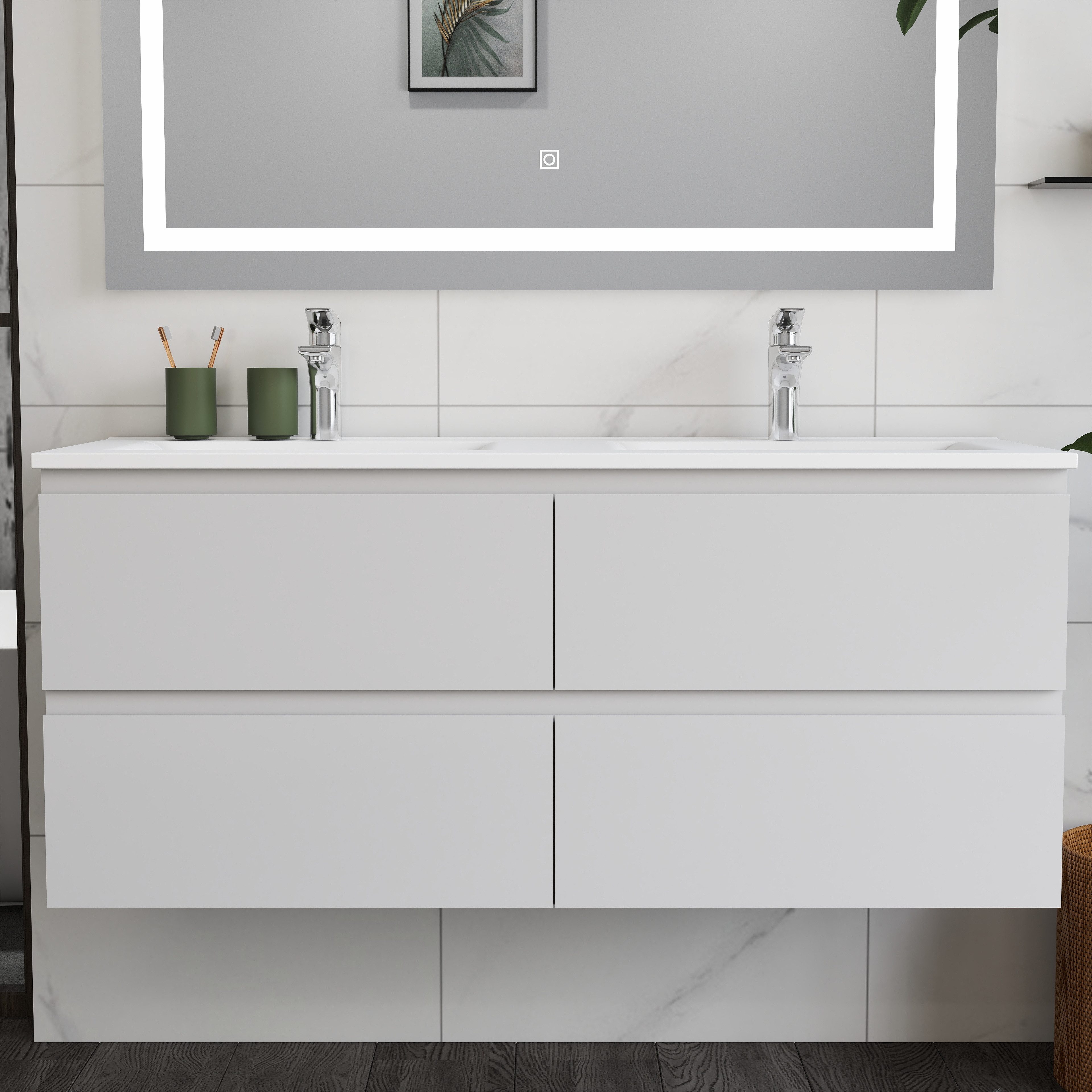 duschspa Waschtisch Waschbecken mit Unterschrank Badschrank Waschplatz Badmöbel Set, Matt, 50-120cm