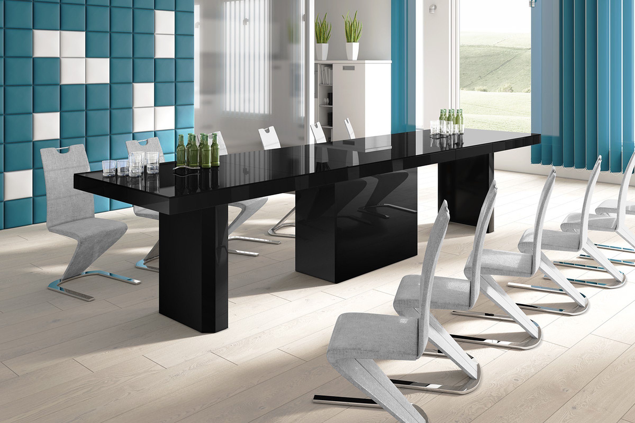 designimpex Esstisch Design Tisch HE-444 Schwarz Hochglanz XXL ausziehbar 160 bis 412 cm | Esstische