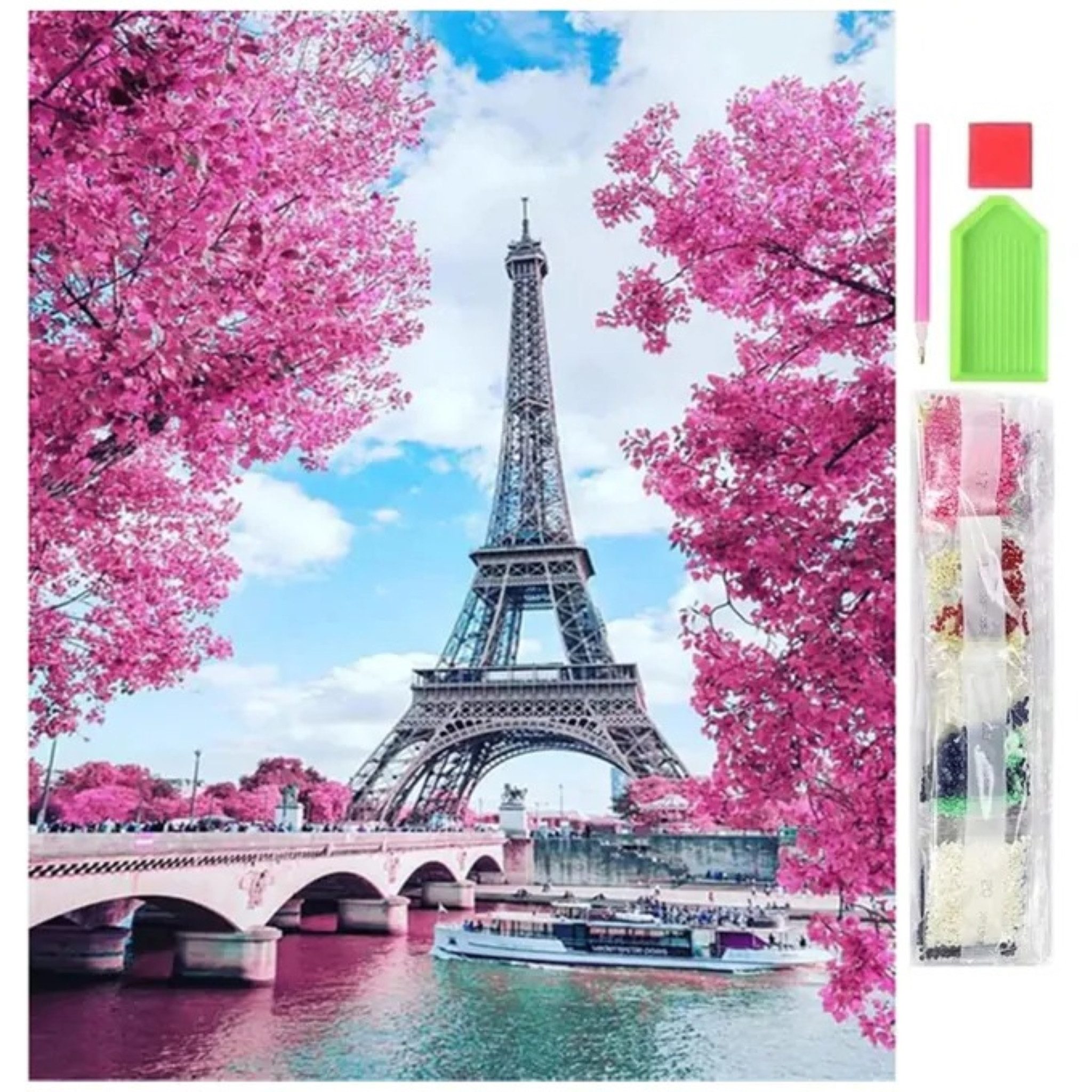 LA CUTE Malen nach Zahlen 5d Diamant Mosaik Stickerei 5D Paris Eifelturm 30x40cm. (DIY Diamant-Malerei Set für kreative Bastelprojekte., Enthält Leinwand, Diamanten, Applikator, Aufbewahrungsbehälter), Selbstklebende Leinwand, verschiedene Diamantgrößen und -farben