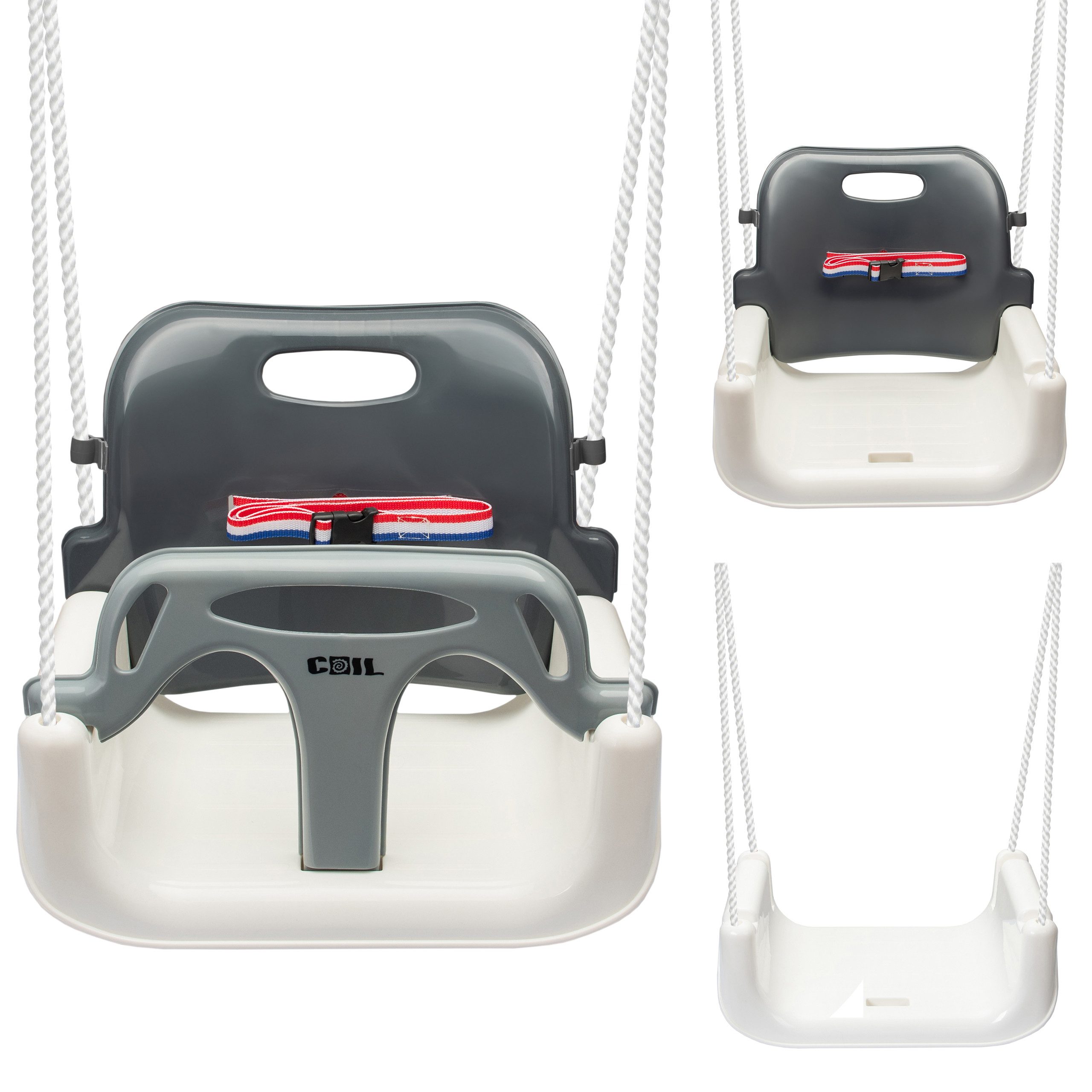 COIL Babyschaukel Schaukel 3in1, Gartenschaukel,Rückenlehne und Anschnallgurt,bis 60kg