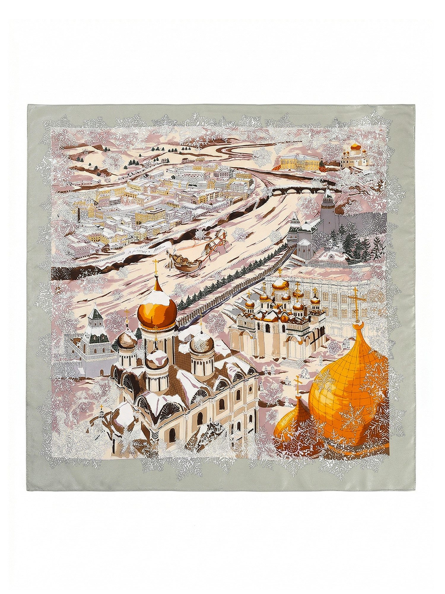 Vivi Idee Seidenschal 100% Maulbeerseide Seidenschal Winterstadt, Quadratisches 88x88 cm, bedrucktes Seidenschal