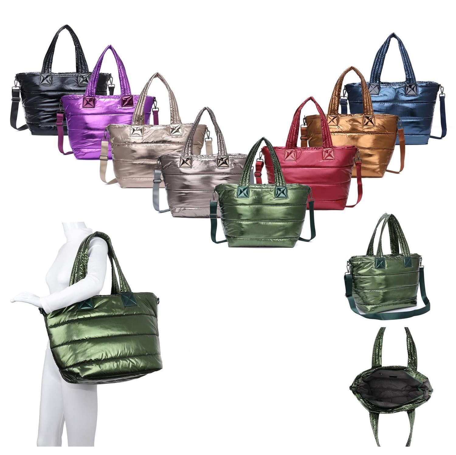 ITALYSHOP24 Schultertasche XL Damen Nylontasche Shopper Strandtasche glänze günstig online kaufen