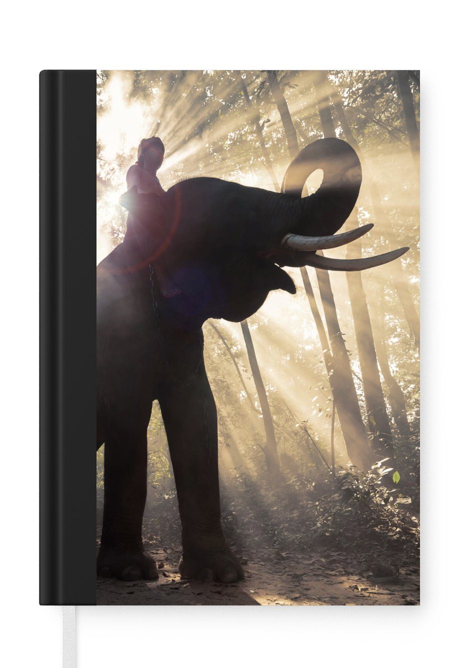 MuchoWow Notizbuch Elefant mit Person in hellem Sonnenlicht, Journal, Merkzettel, Tagebuch, Notizheft, A5, 98 Seiten, Haushaltsbuch