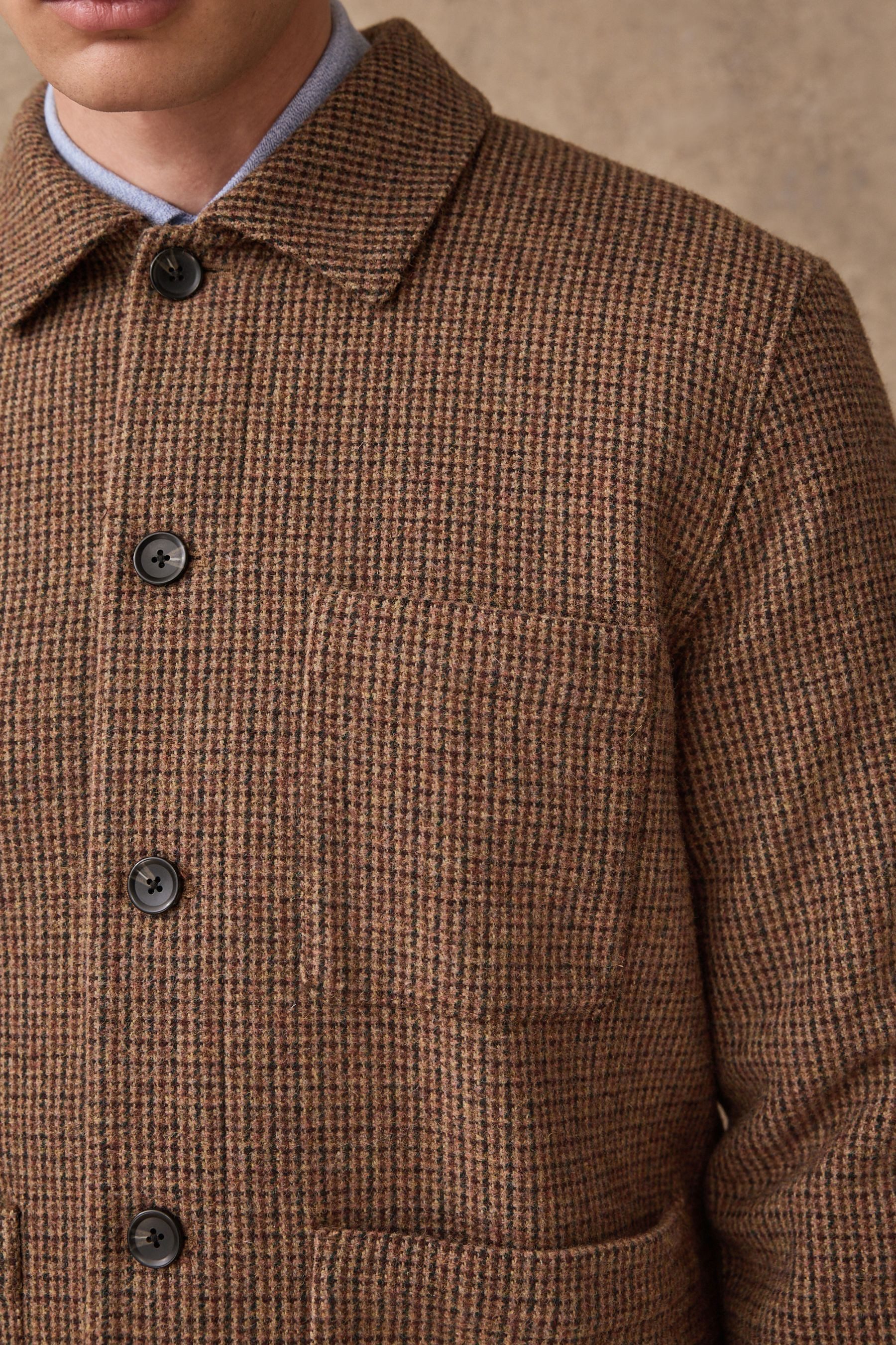Next Wolljacke Strukturierte Chore Jacke mit Hahnentrittmuster (1-St)
