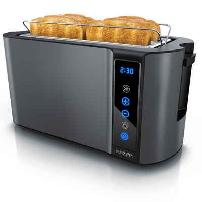 Arendo Toaster, 2 lange Schlitze, für 4 Scheiben, 1500 W, Langschlitz, Brötchenaufsatz, Wärmeisoliertes Gehäuse, Display, Touch