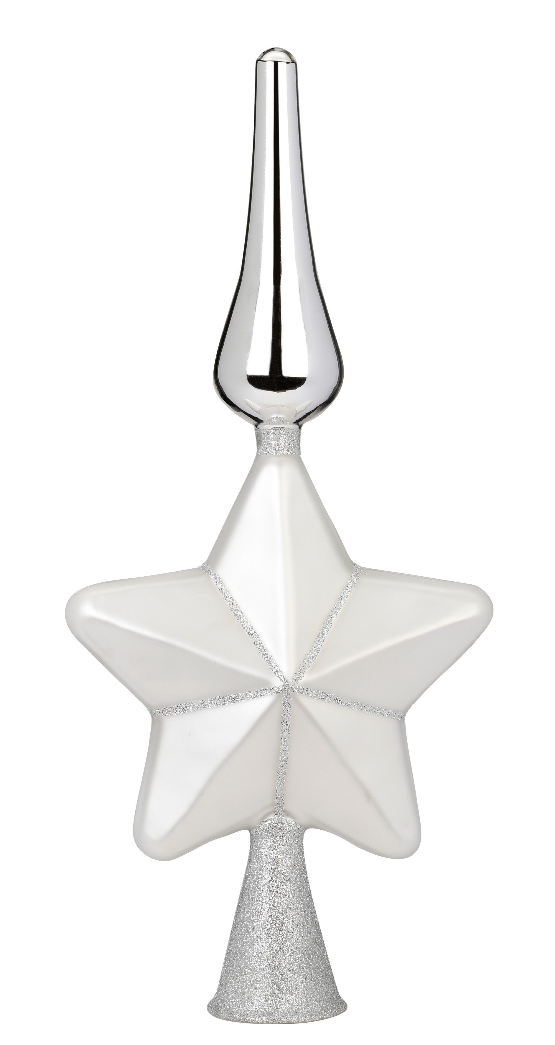 Holly & Jolly Christbaumspitze, Christbaumspitze Stern mit Glitzer aus Glas 29cm 1 Stück Silber
