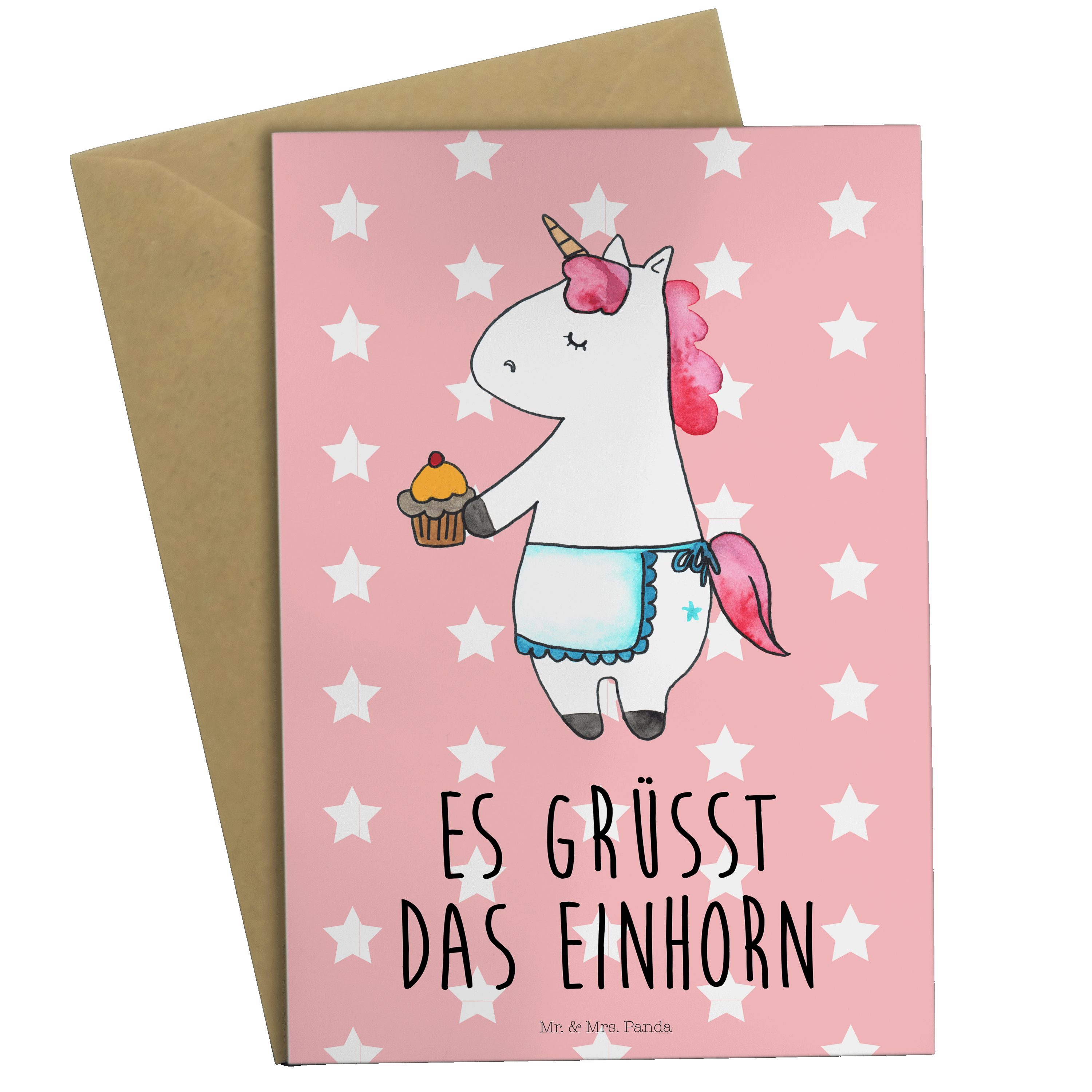 Mr. & Mrs. Panda Grußkarte Einhorn Muffin - Rot Pastell - Geschenk, Geburtstag, Glückwunschkarte
