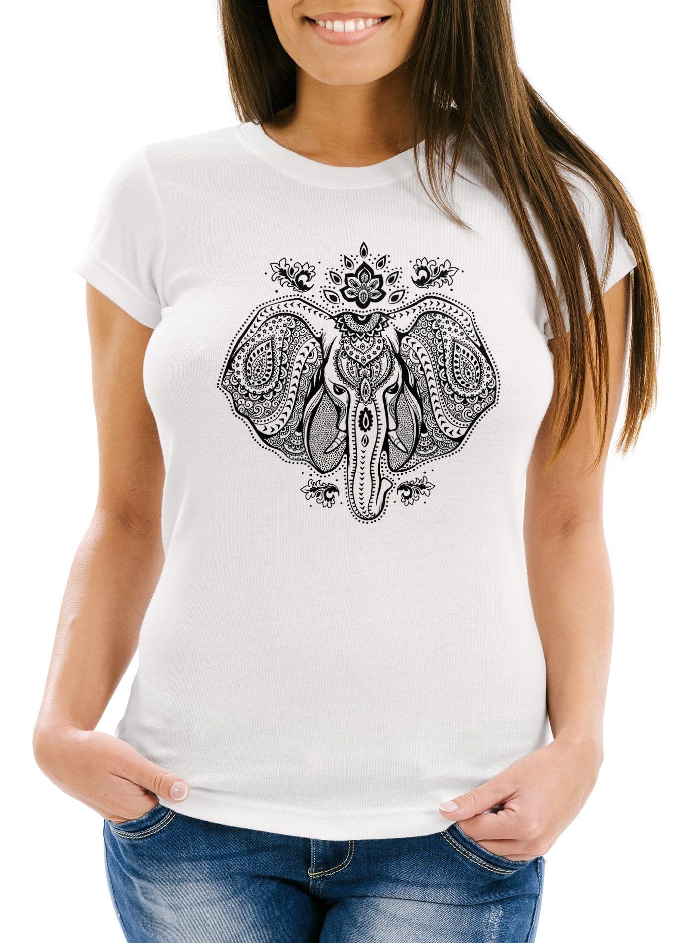 Neverless Print-Shirt Damen T-Shirt Mandala Elefant günstig online kaufen