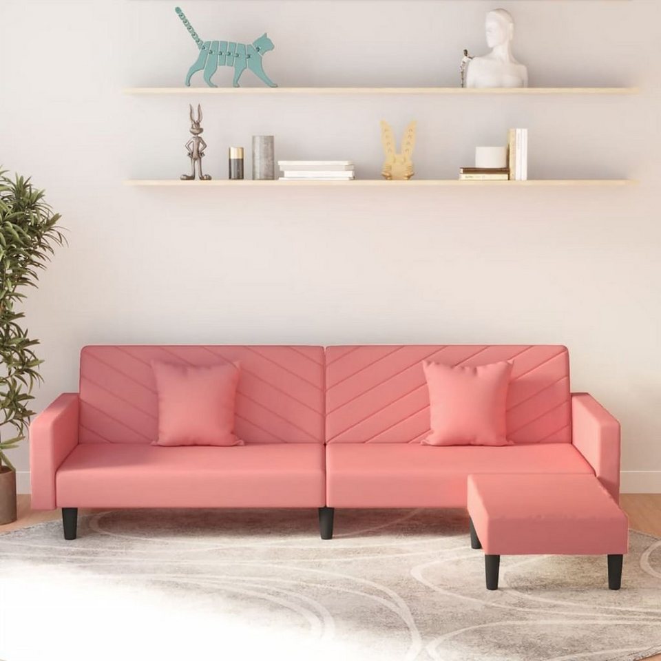 DOTMALL Big-Sofa 2-Sitzer-Schlafsofa mit zwei Kissen und Fußhocker aus rosa  Samt