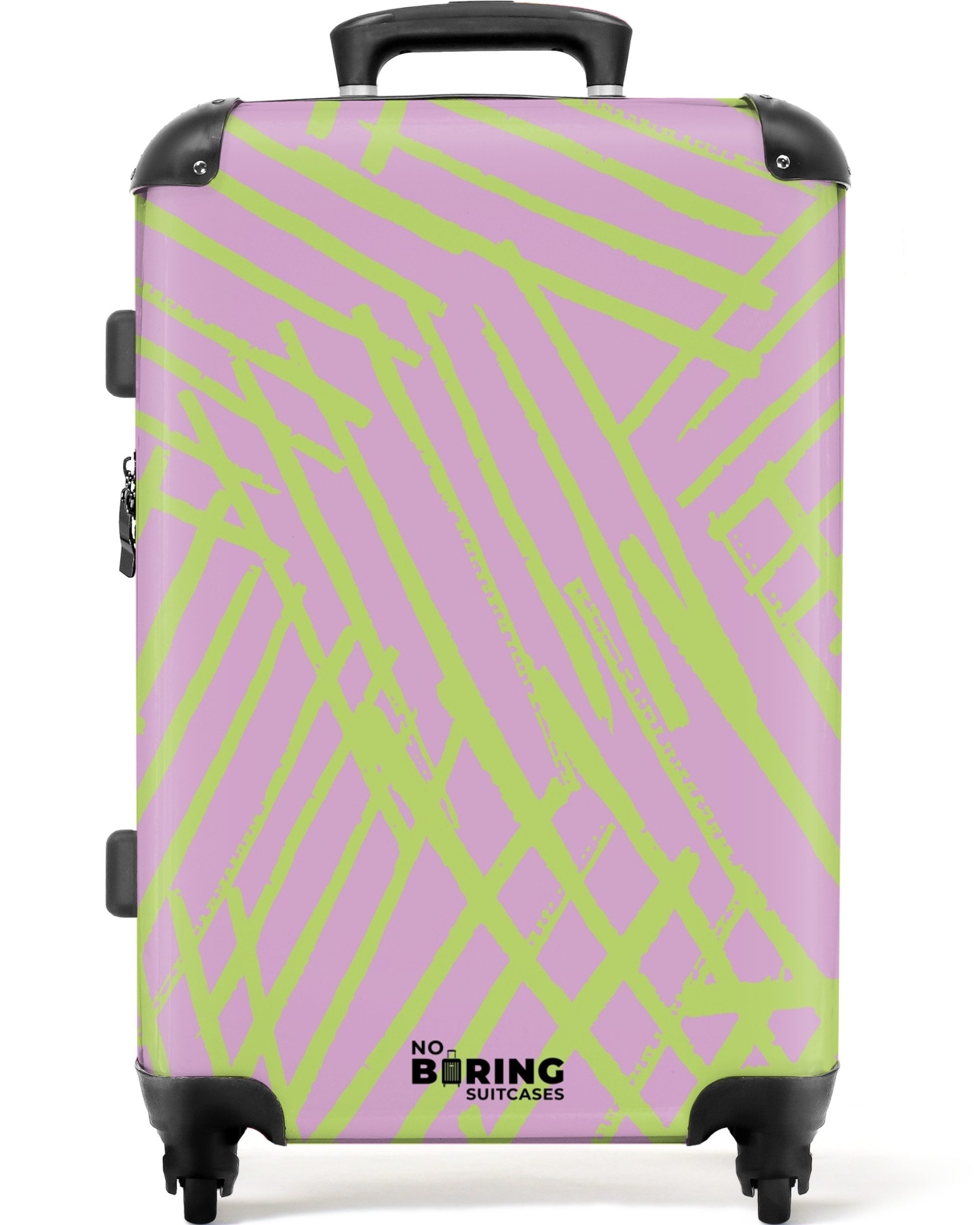 NoBoringSuitcases.com© Hartschalen-Trolley Lila mit grünen Linien günstig online kaufen
