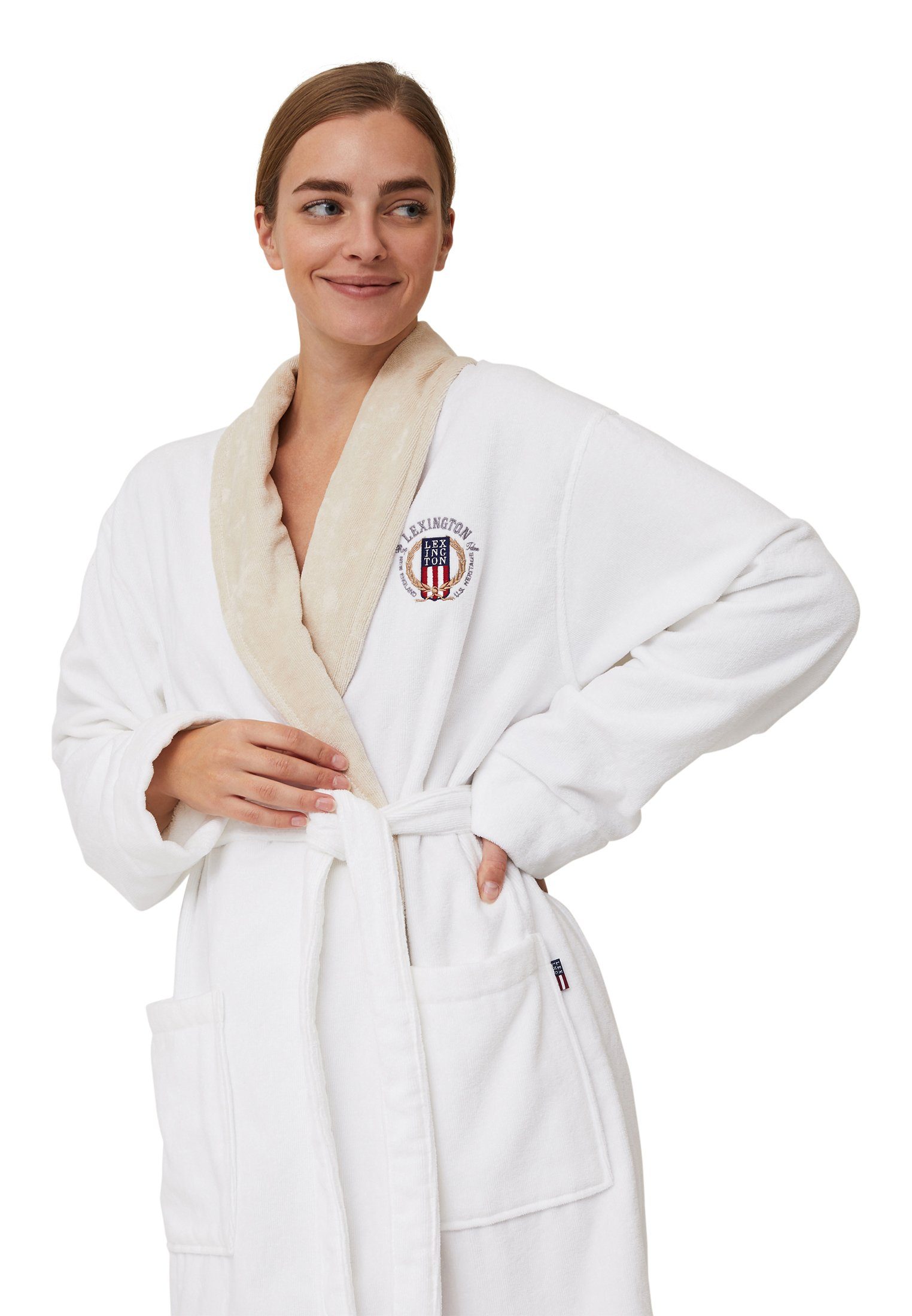 Lexington Bademantel Lexington Cotton Velour Contrast, Unisex fit white/lt beige