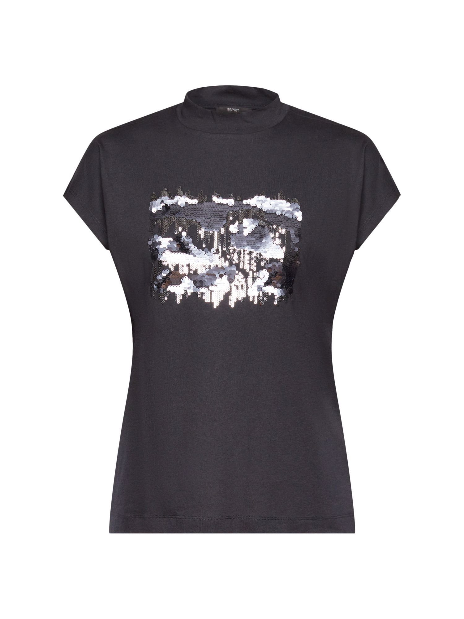 Esprit Collection T-Shirt T-Shirt mit Paillettenapplikation, TENCEL™ (1-tlg) BLACK