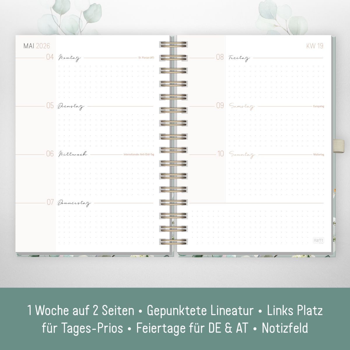 Häfft Terminkalender Lieblings-Timer Deluxe 2026 / A5, mit Lesezeichen und Stifteschlaufe