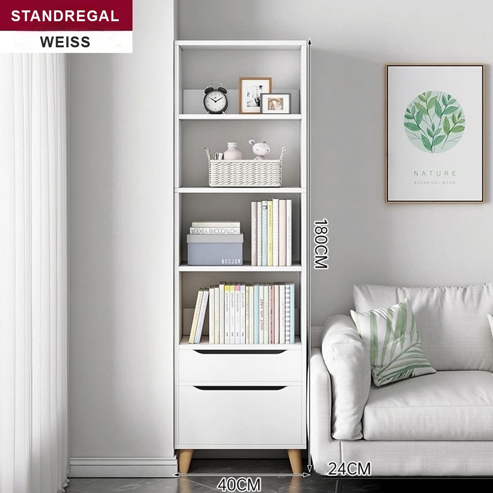 habeig Bücherregal Bücherschrank Regal Schubladen auf Holzfüßen 180cm hoch günstig online kaufen