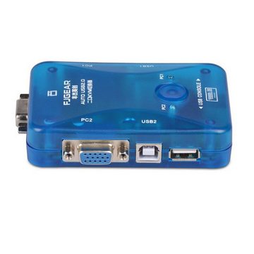Bolwins VGA-Switch D44C KVM Switch Box USB 2.0 VGA PS2 für 2 PC Tastatur Maus Monitor