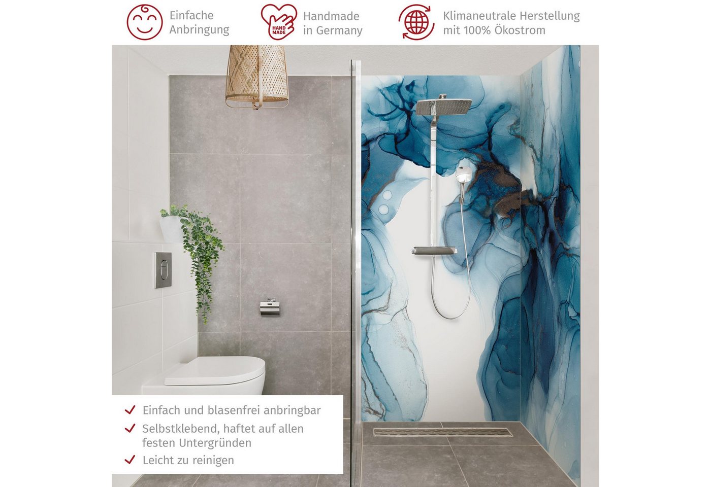 Thumbnail - Bilderdepot24 Badrückwand Aquarell blau Duschrückwand ohne Bohren Dusche Motiv, (2-tlg., Hart-Folie Premium matt 0,61 mm...