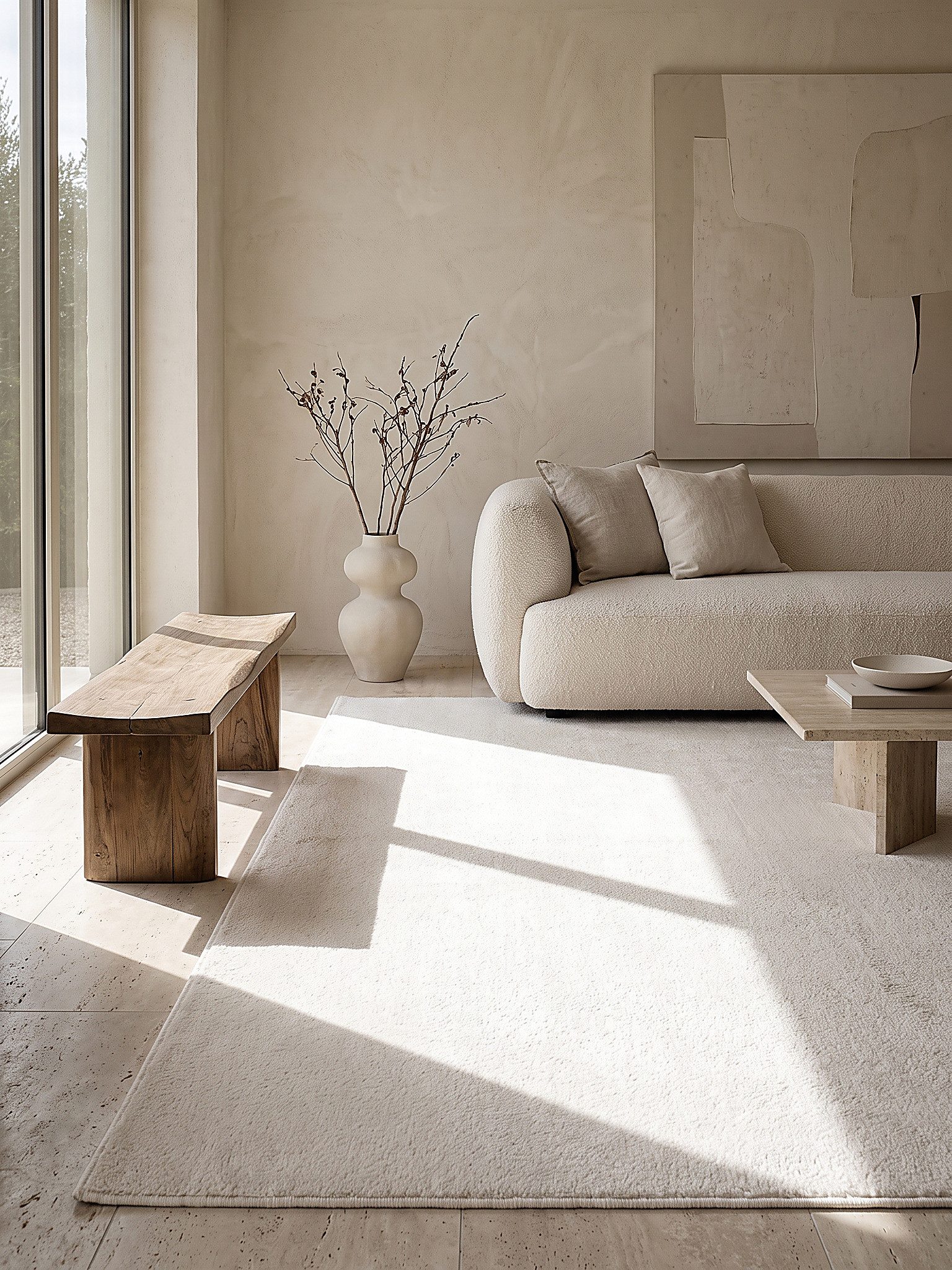 KADIMA DESIGN Teppich ALDAN Teppichläufer Creme 60x110 Uni Polyester Antirutsch Wohnraum, Läufer, Höhe: 18 mm, Trittschalldämmend, Strapazierfähig, Farbecht, Pf – Bild 4 von 4