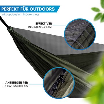 Nordmut Hängematte Outdoor [mit Befestigungs-Set] Camping Hängematte, aus Nylon Fallschirmseide, max. Belastbarkeit 300 kg