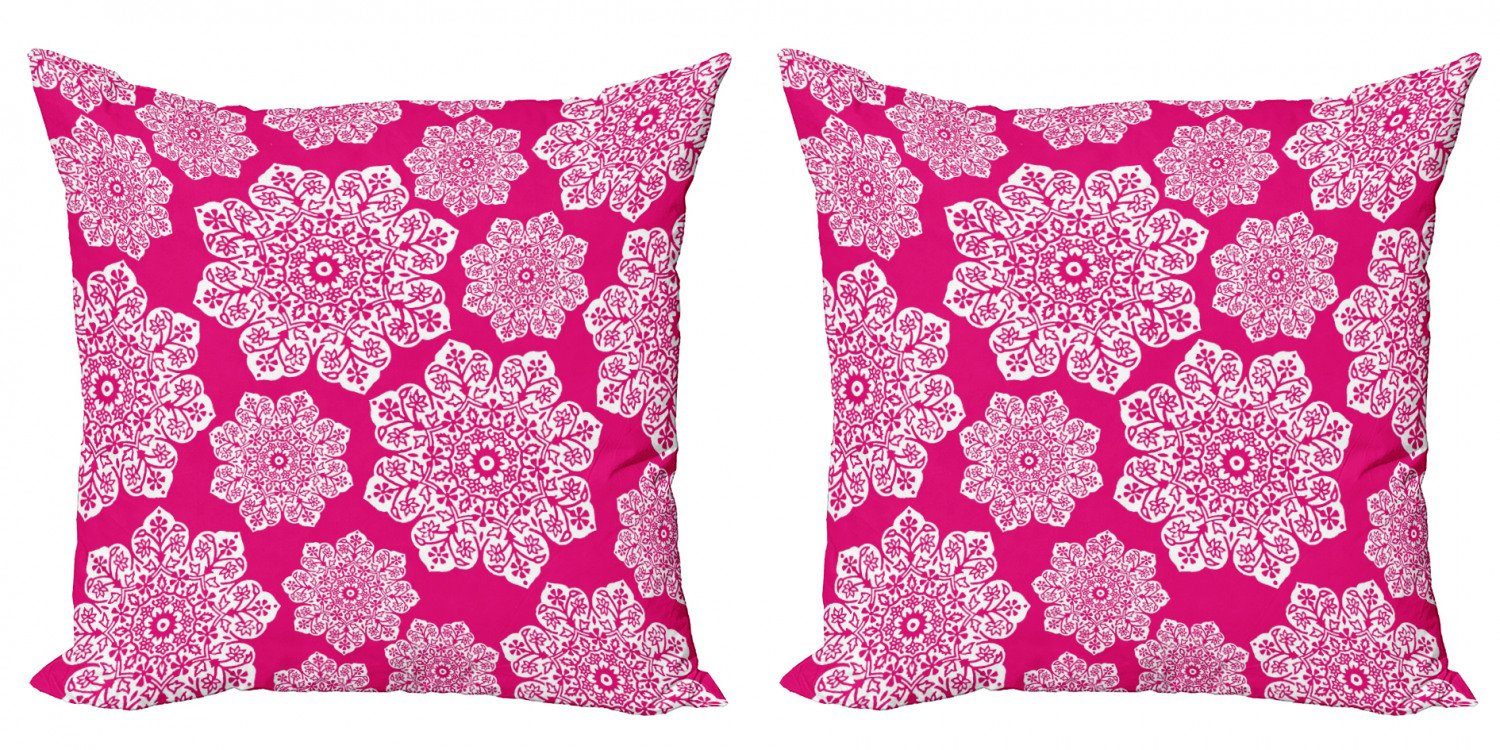 Doppelseitiger Pink Hot Abakuhaus Blumen Modern Stück), Kissenbezüge Mandala Accent (2 Digitaldruck, Weiße