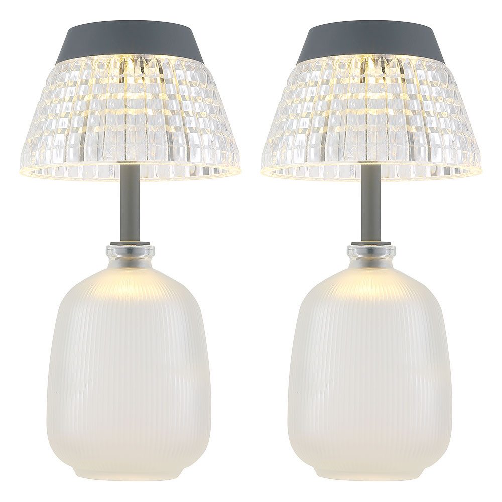 GLOBO LIGHTING Außen-Tischleuchte, Leuchtmittel nicht inklusive, Warmweiß, Solarleuchte Tischlampe Tischleuchte Gartenlampe Akku Glas 2x