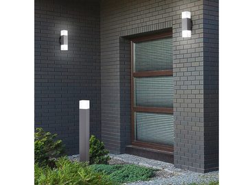 meineWunschleuchte LED Außen-Wandleuchte, LED wechselbar, Warmweiß, 2er-Set Fassadenlampe Grau 17cm, Fassadenbeleuchtung Terrassenleuchten