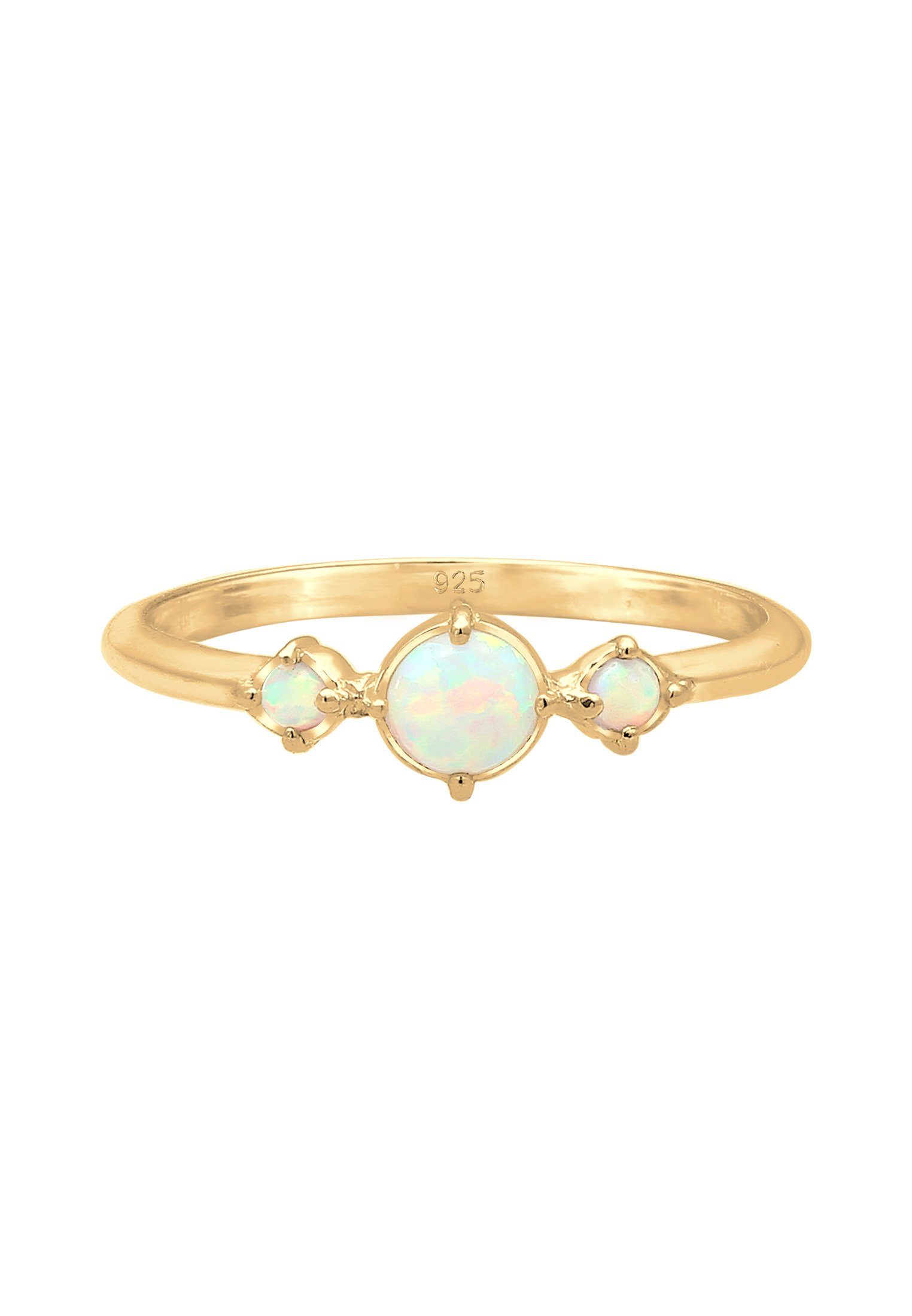 Gold Elli Opal Rund Fingerring 925er Trio Silber Vintage