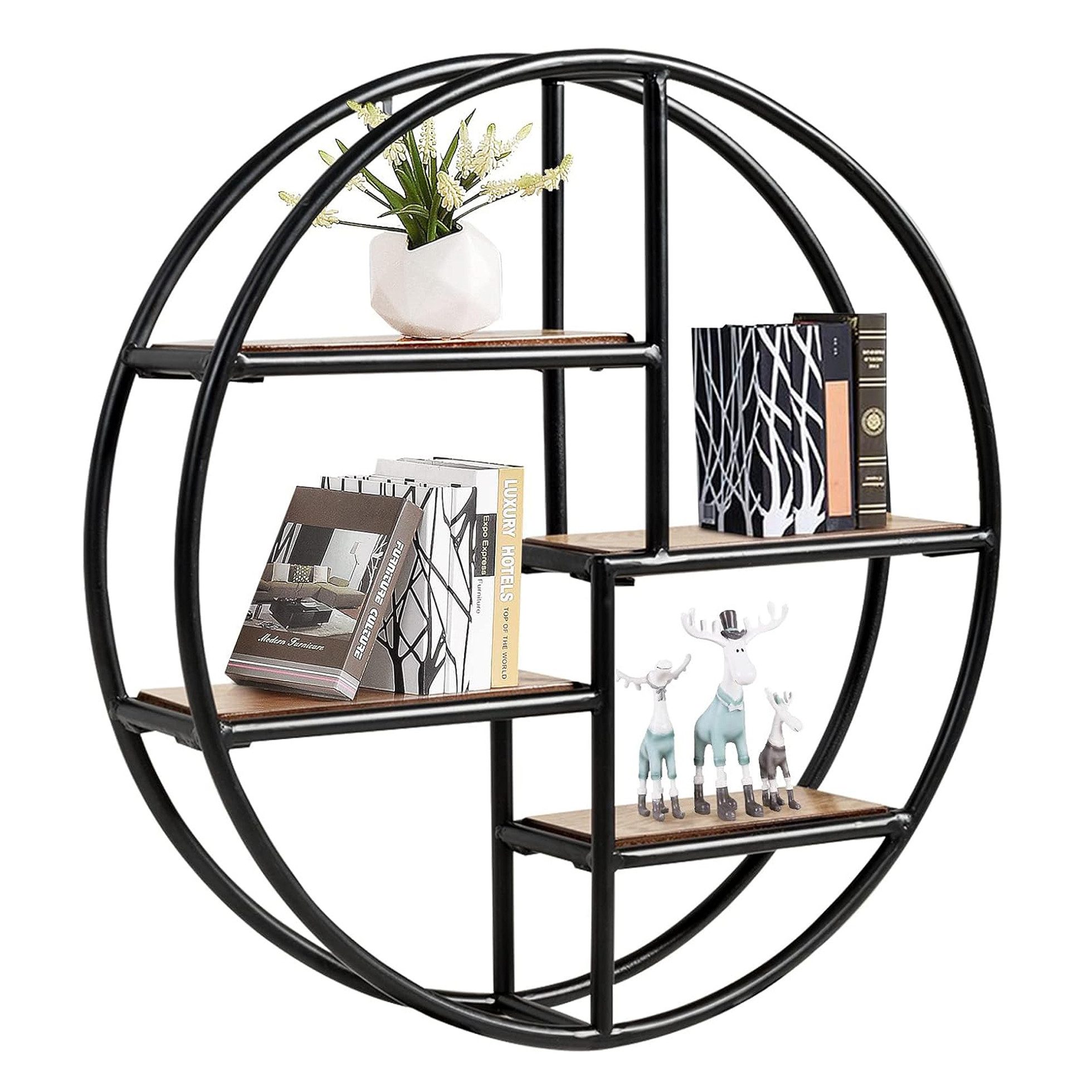 KOMFOTTEU Wandregal Hängeregal, Rundes Schweberegal, aus Holz & Metall günstig online kaufen