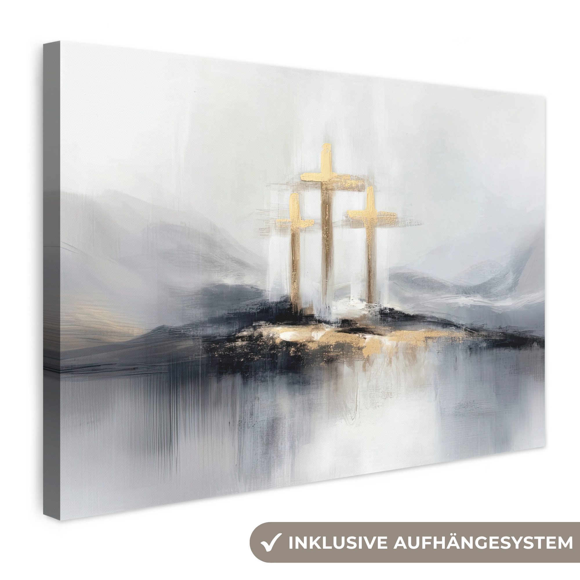 OneMillionCanvasses® Leinwandbild Abstrakt - Malerei - Christentum - Kreuz, Fotodruck (1 St), Leinwand Bilder Klein, Wand Dekoration Aesthetic 30x20 cm