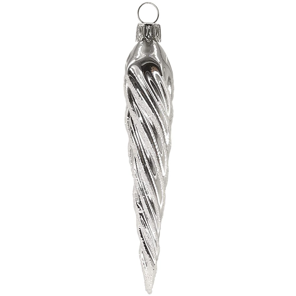 Schatzhauser Christbaumschmuck Zapfen, Eiszapfen gedreht, 12cm silber (1-tlg), mundgeblasen, handbemalt