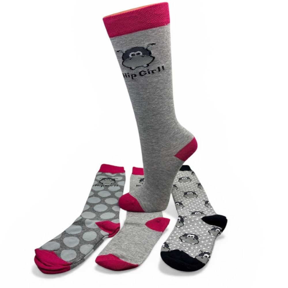 Riese Kniestrümpfe Kinder Kniestrümpfe „Hip Girl“ – 3er Pack mit niedlichen Hippo-Motiven (Packung, 3 Paar) gekettelter Rand