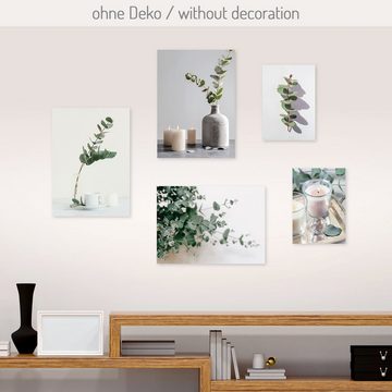 Kreative Feder Poster, Eukalyptus, Pflanze, Blätter, Natur (Set, 5 St), 5-teiliges Poster-Set, Kunstdruck, Wandbild, Posterwand, Bilderwand, optional mit Rahmen, WP609