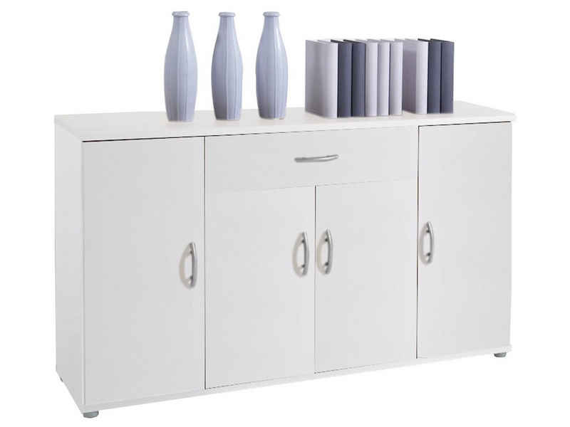 möbelando Sideboard Lissy, Sideboard aus Spanplatte in weiß mit 4 Türen, 3 Полиці und 1 Schubkasten. Breite 118 cm, Höhe 70 cm, Tiefe 30 cm.