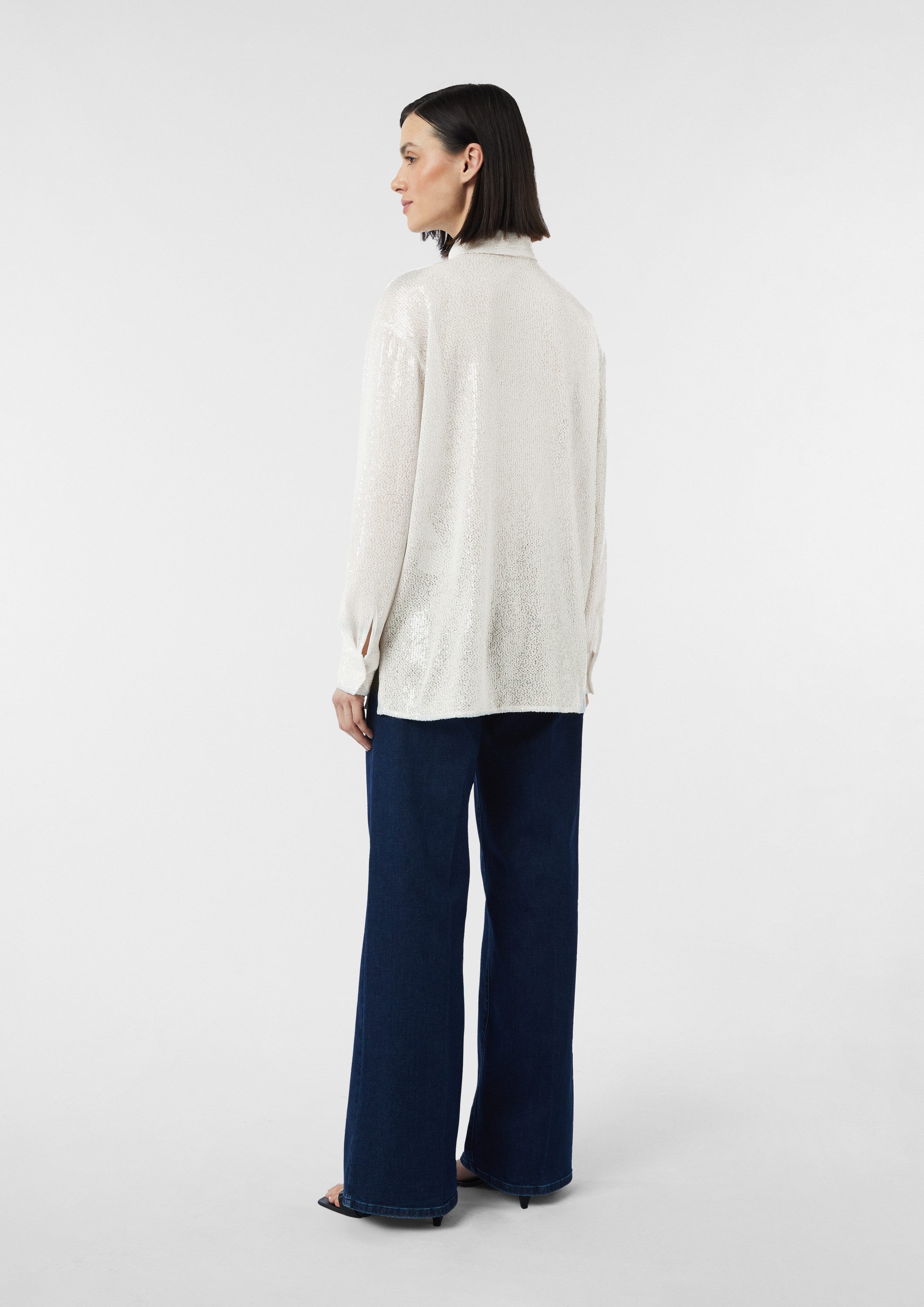comma Langarmbluse Bluse Festive Oversize-Hemdbluse mit Pailletten