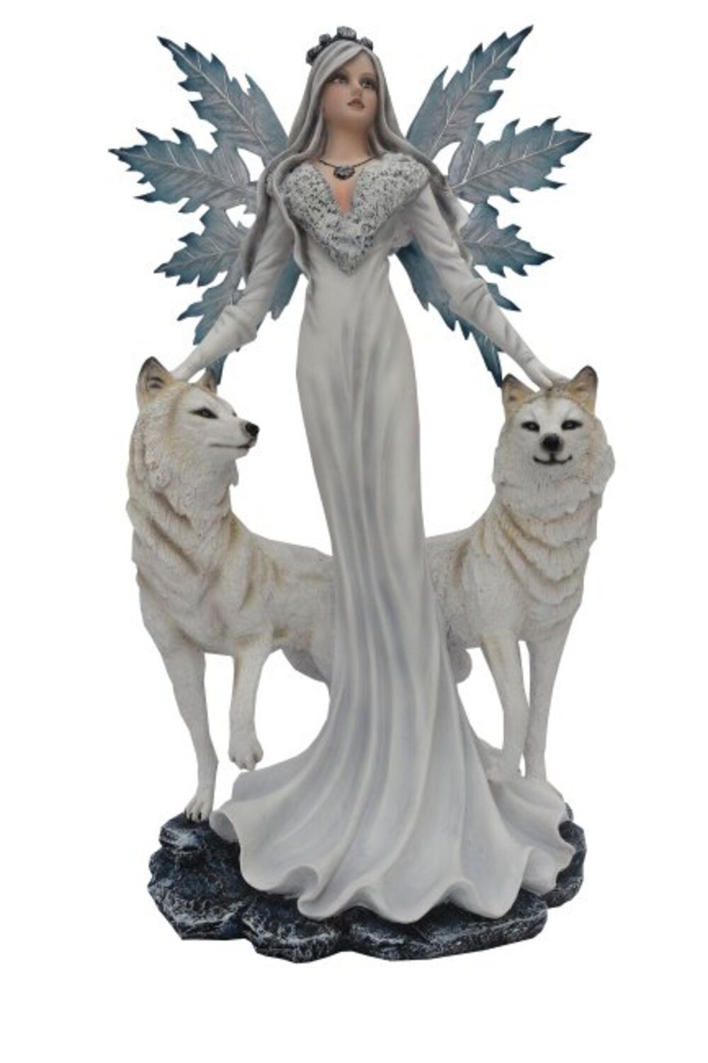 Vogler Dekofigur Große Winterfee Cristallupa mit 2 weissen Wölfen Fee Fairy Elfe Figur