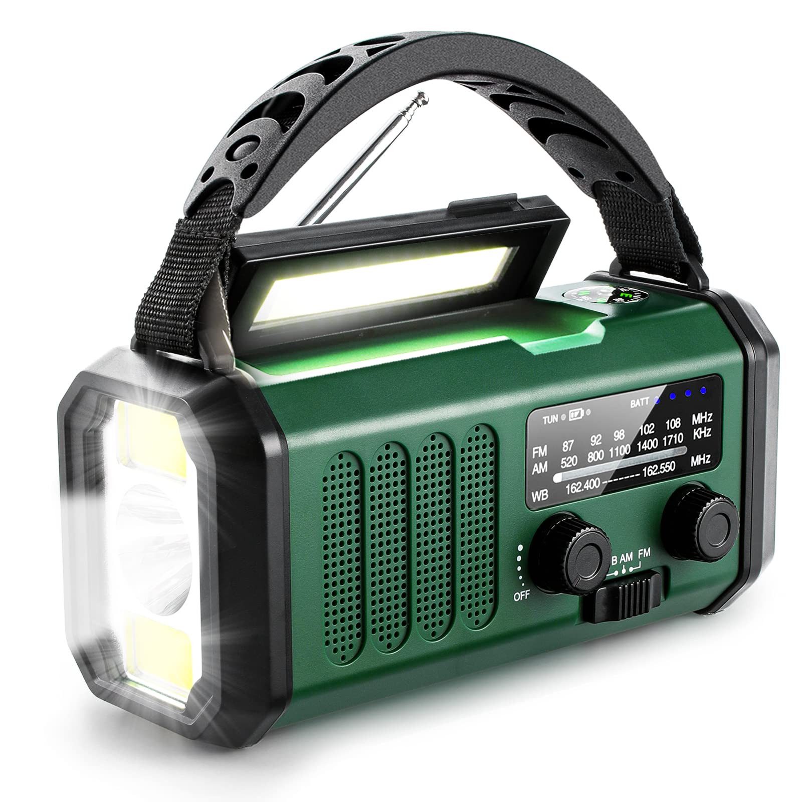 Tekoo Kurbelradio 10000mAh Notfallradio mit Powerbank Solar & LED Licht Notfallradio (AM, FM, MW, UKW, Wetterradio, 1 W, IPX6 Spritzwassergeschützt, 3-Modi-Taschenlampe, Notfall-Wetterradio)