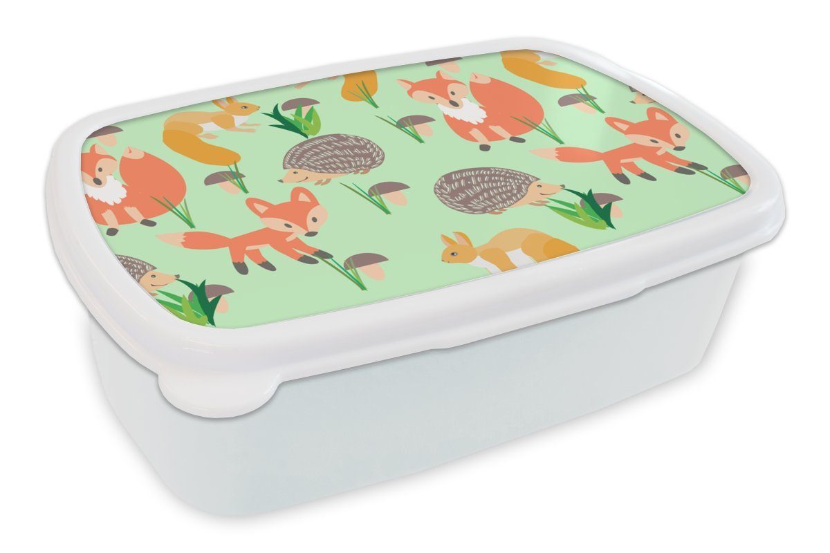 MuchoWow Lunchbox Tiere - Muster - Igel, Kunststoff, (2-tlg), Brotbox für Kinder und Erwachsene, Brotdose, für Jungs und Mädchen weiß