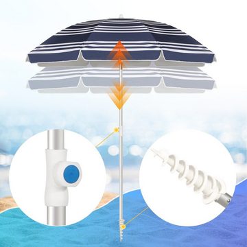 Sekey Sonnenschirm 160cm / 180cm Alu Sonnenschirm Strandschirm mit Erdspieß, Schutzhülle, LxB: 160,00x160,00 cm, Fiberglas-Rippen für Stabilität, Neigungswinkel und Höhe einstellbar