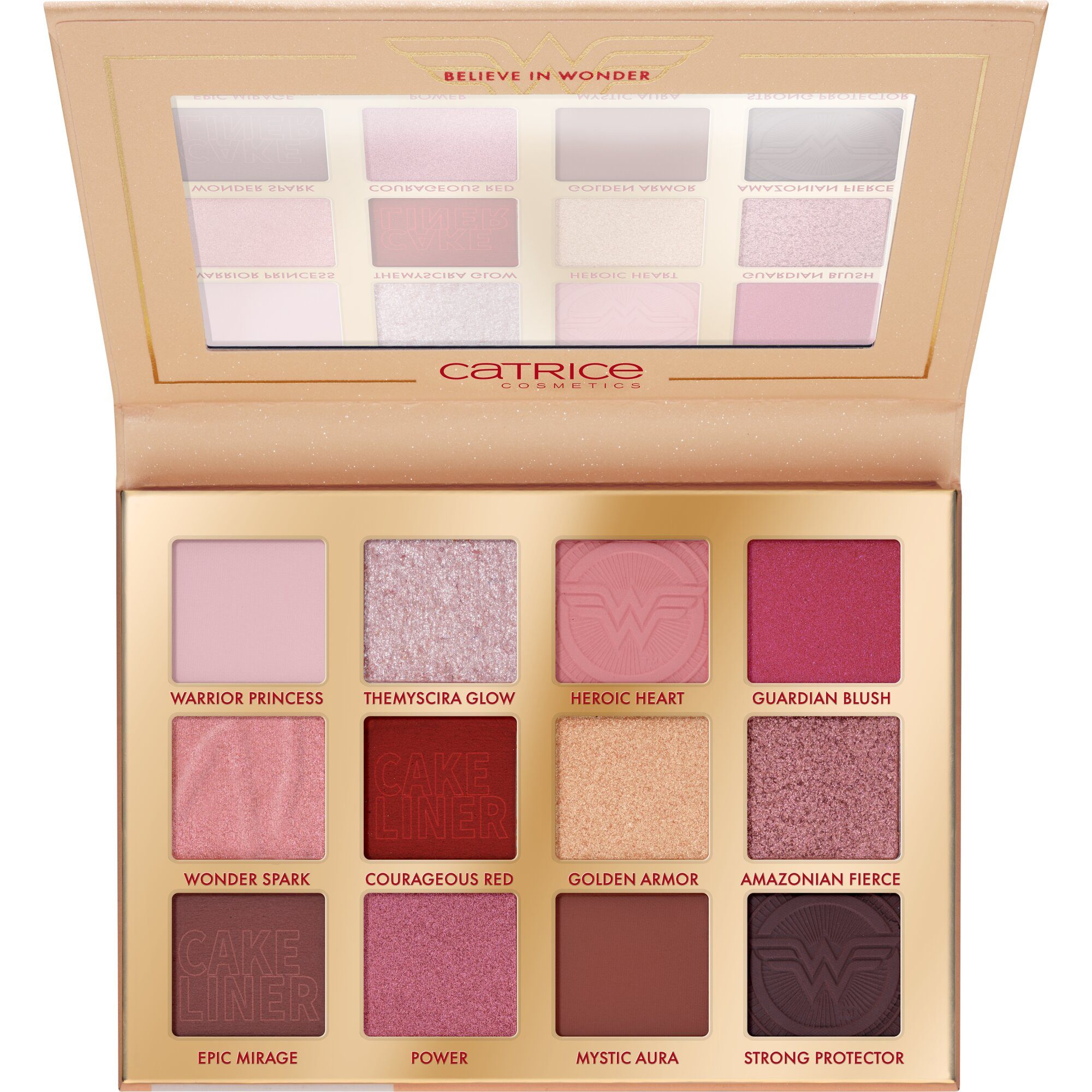 Catrice Lidschatten-Palette Wonder Woman Eyeshadow Palette, Hochpigmentiert mit matten, schimmernden und metallischen Texturen.