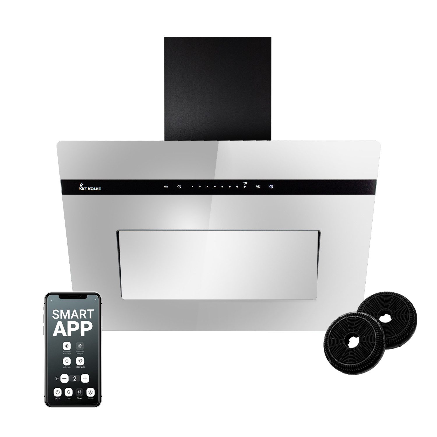 KKT KOLBE Wandhaube Dunstabzugshaube 60cm Spiegel-Design PLOOM6005M RGBW Ambientebeleuchtu Dunstabzugshaube 60cm Spiegel-Design PLOOM6005M RGBW Ambientebeleuchtu, Kopffrei / 60cm / Smarte WiFi-App / Schwarz / Glas / Schräghaube